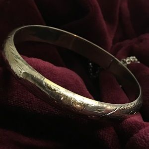 Sterling & Gold Etched Bangle Bracelet.